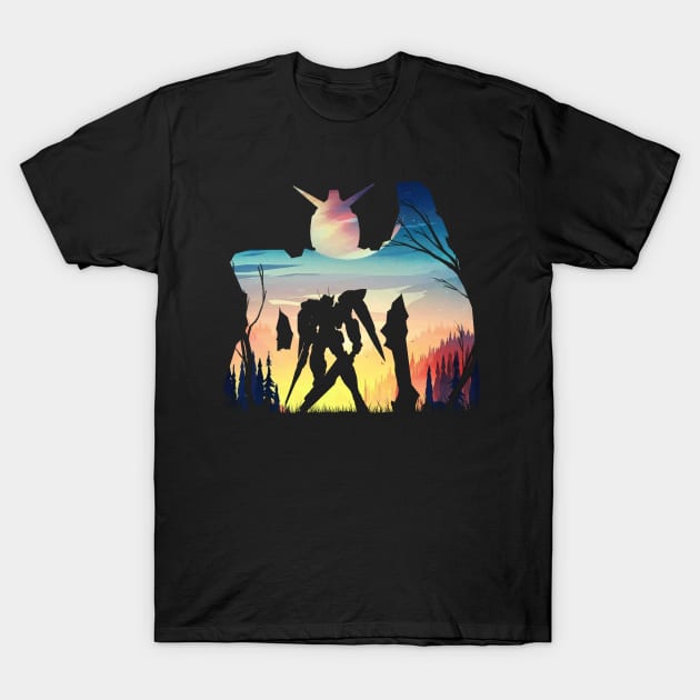 Giant Robot Mountain Sunset silhouette T-Shirt by Meca-artwork